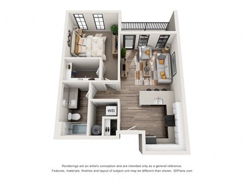 Floor plan for 1 bed, 1 bath, 666 sqft